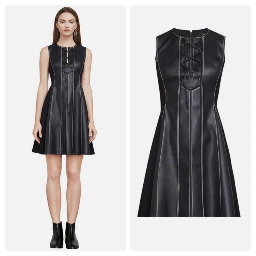 BCBG MAZAZRIA Black Faux Leather Mini Dress Size XS NWT NEW with Tags
